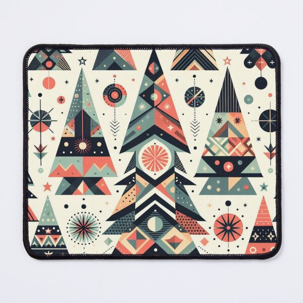 Item preview, Modern Geometric Christmas Tree mid Century Starburst Rust Red Turquois Black pattern Nordic Scandinavian designed and sold by CoffeeIsATrip.