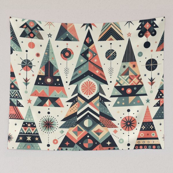 Item preview, Modern Geometric Christmas Tree mid Century Starburst Rust Red Turquois Black pattern Nordic Scandinavian  designed and sold by CoffeeIsATrip.