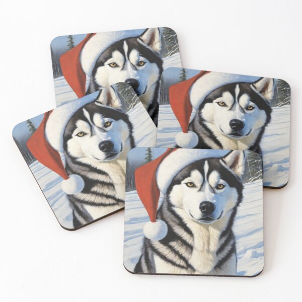 Artikelvorschau, Husky mit Weihnachtsmütze entworfen und verkauft von FunTorture.