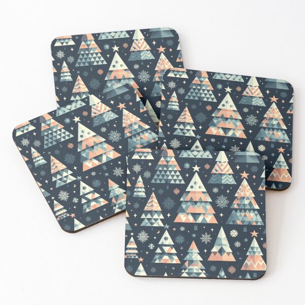 Item preview, Modern Geometric Christmas Tree mid Century Turquois Greys Blues Peach pattern Nordic Scandinavian  designed and sold by CoffeeIsATrip.