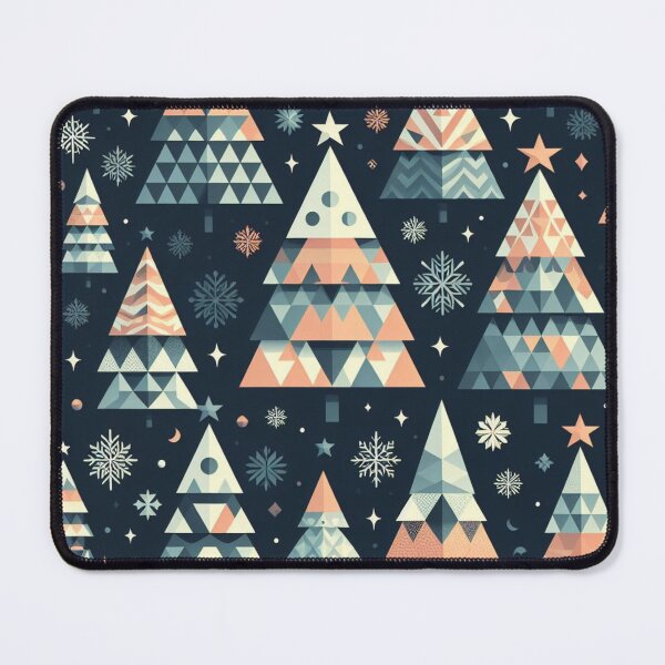 Item preview, Modern Geometric Christmas Tree mid Century Turquois Greys Blues Peach pattern Nordic Scandinavian designed and sold by CoffeeIsATrip.