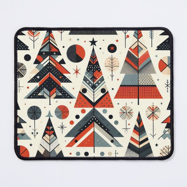 Item preview, Moden Geometric Christmas Tree mid Century Rust Red Greys Beige Peach pattern Nordic Scandinavian designed and sold by CoffeeIsATrip.