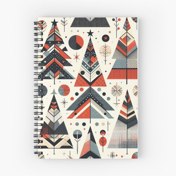 Item preview, Moden Geometric Christmas Tree mid Century Rust Red Greys Beige Peach pattern Nordic Scandinavian  designed and sold by CoffeeIsATrip.
