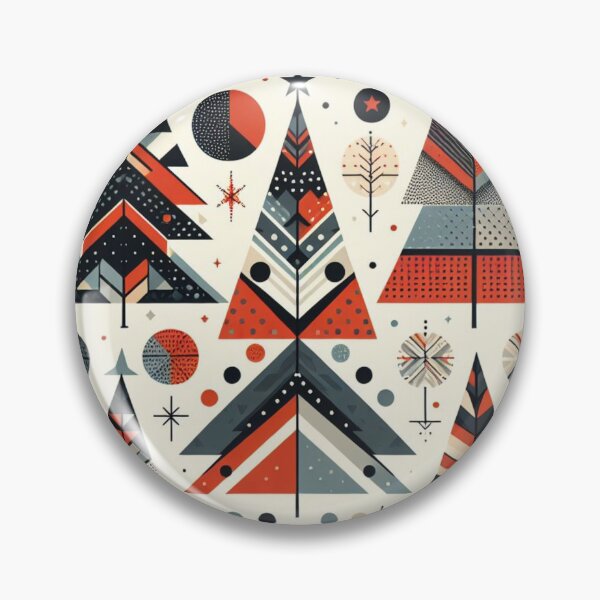 Item preview, Moden Geometric Christmas Tree mid Century Rust Red Greys Beige Peach pattern Nordic Scandinavian  designed and sold by CoffeeIsATrip.