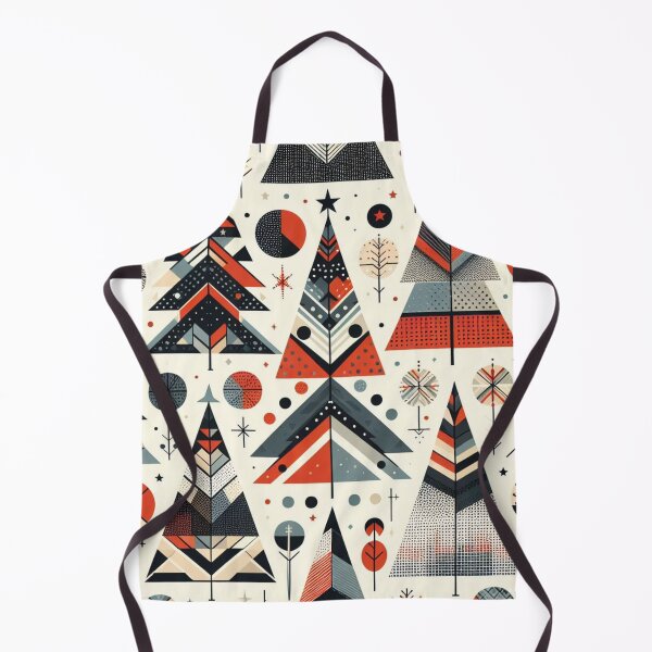 Item preview, Moden Geometric Christmas Tree mid Century Rust Red Greys Beige Peach pattern Nordic Scandinavian  designed and sold by CoffeeIsATrip.