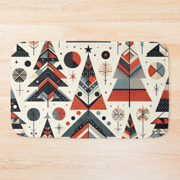 Item preview, Moden Geometric Christmas Tree mid Century Rust Red Greys Beige Peach pattern Nordic Scandinavian  designed and sold by CoffeeIsATrip.