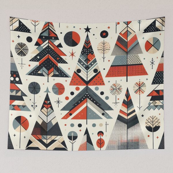 Item preview, Moden Geometric Christmas Tree mid Century Rust Red Greys Beige Peach pattern Nordic Scandinavian  designed and sold by CoffeeIsATrip.