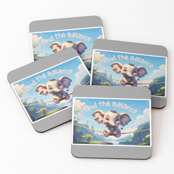 Item preview, "Find The Balance" Cute Cartoon Baby Elephant with Birds Flowers Mountains and Nature designed and sold by BardCoreDesigns.