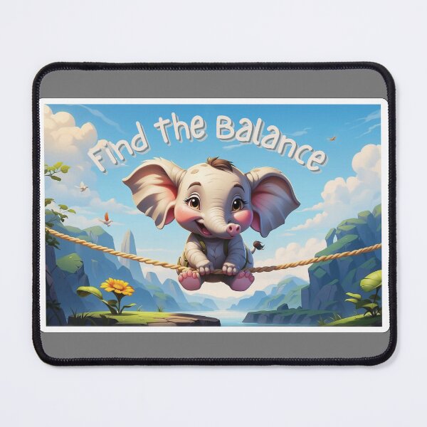 Item preview, "Find The Balance" Cute Cartoon Baby Elephant with Birds Flowers Mountains and Nature designed and sold by BardCoreDesigns.