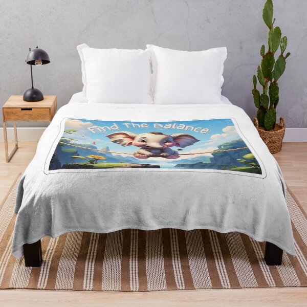 Item preview, "Find The Balance" Cute Cartoon Baby Elephant with Birds Flowers Mountains and Nature designed and sold by BardCoreDesigns.