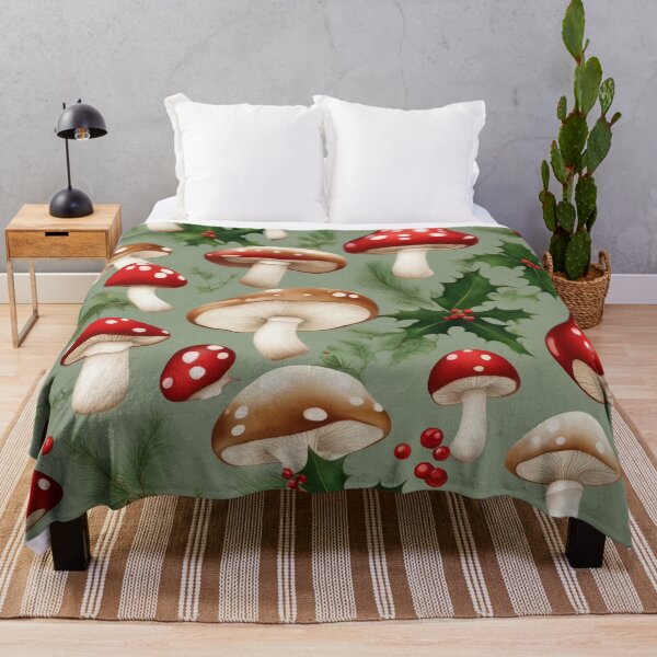 Item preview, Christmas Mushroom Holly Berry Green Pattern designed and sold by SquirmArt.