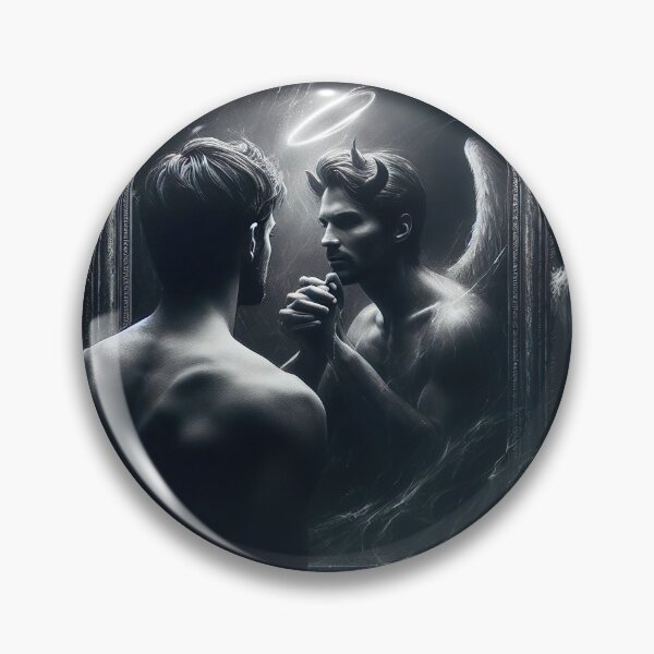 Item preview, "Dual Self Reflection: Compelling Angel and Devil Black and White Photo" designed and sold by Huycao211.