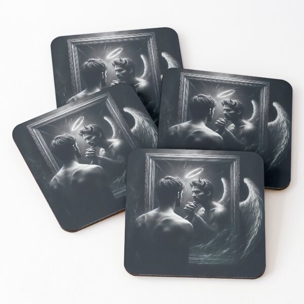 Item preview, "Dual Self Reflection: Compelling Angel and Devil Black and White Photo" designed and sold by Huycao211.