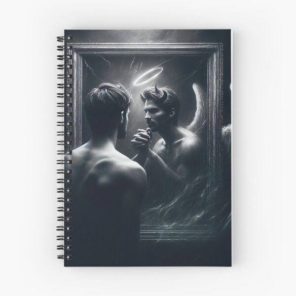 Item preview, "Dual Self Reflection: Compelling Angel and Devil Black and White Photo" designed and sold by Huycao211.