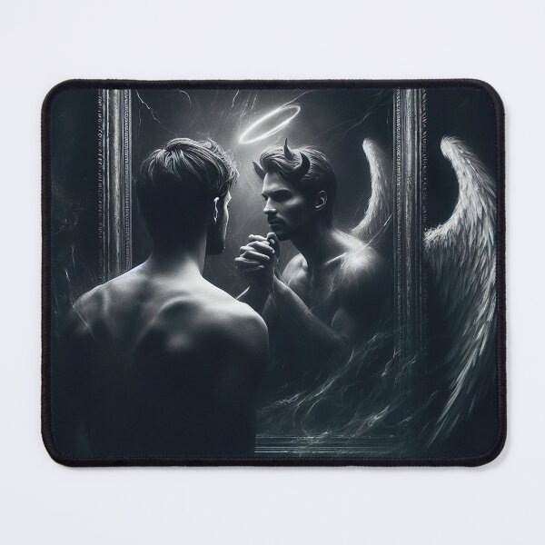 Item preview, "Dual Self Reflection: Compelling Angel and Devil Black and White Photo" designed and sold by Huycao211.