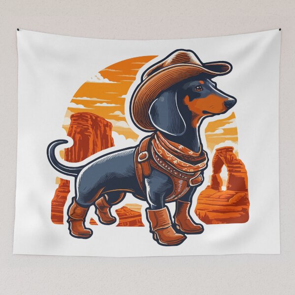 Item preview, Cowboy Dachshund in Desert Sunset designed and sold by BarkandStick.