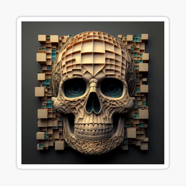 Wooden Elegance: Intricate Skull Carving Sticker
