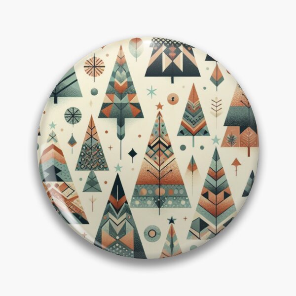 Item preview, Geometric Christmas Tree Nordic Scandinavian mid Century Modern Turquois Greens Blues Rust Red pattern  designed and sold by CoffeeIsATrip.