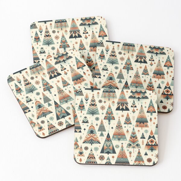 Item preview, Geometric Christmas Tree Nordic Scandinavian mid Century Modern Turquois Greens Blues Rust Red pattern  designed and sold by CoffeeIsATrip.