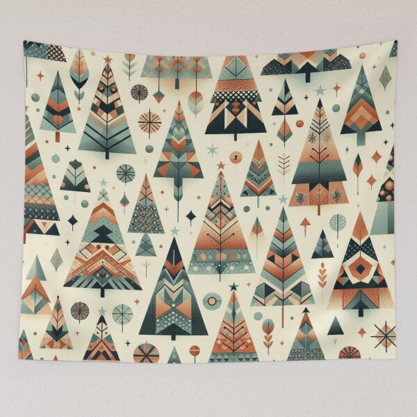Item preview, Geometric Christmas Tree Nordic Scandinavian mid Century Modern Turquois Greens Blues Rust Red pattern  designed and sold by CoffeeIsATrip.