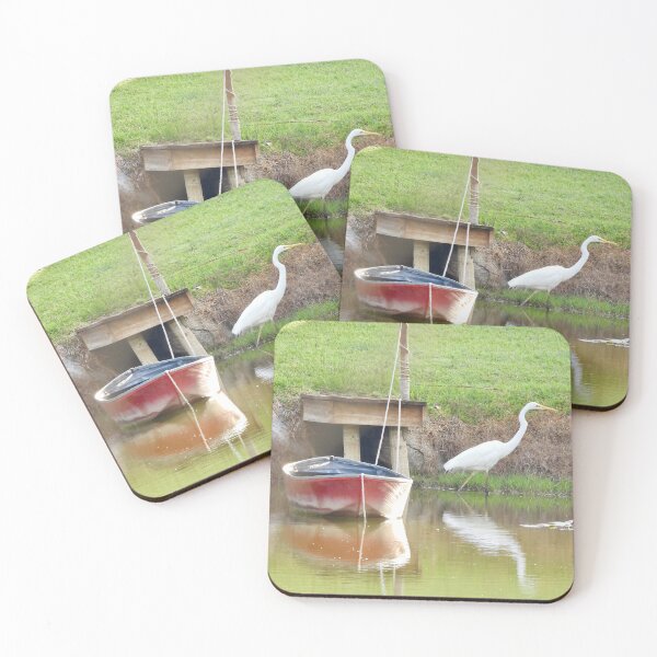Item preview, Egret with boat on lagoon  designed and sold by Mark Grimsley.