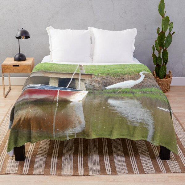 Item preview, Egret with boat on lagoon designed and sold by Mark Grimsley.