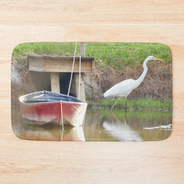 Item preview, Egret with boat on lagoon  designed and sold by Mark Grimsley.