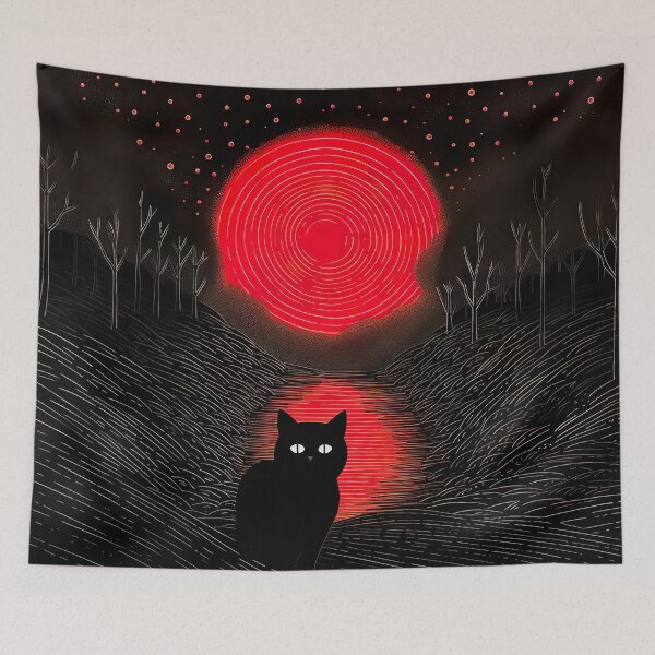 Item preview, black cat and red moon designed and sold by ururuty.