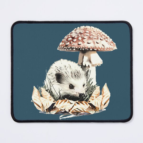Item preview, Cute little hedgehog with red mushroom and dried fall leaves designed and sold by PurpleMoss.