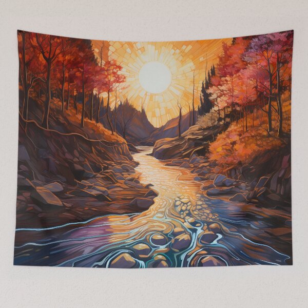 Item preview, Red impressionistic autumn landscape designed and sold by Red Witch Art.