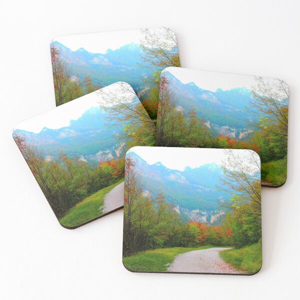 Item preview, Scene at Eremo di Soffiano near Sarnano in the Sibillini Mountains with autumn trees, gravel path designed and sold by Kristina Drozd.