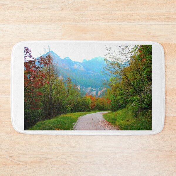 Item preview, Scene at Eremo di Soffiano near Sarnano in the Sibillini Mountains with autumn trees, gravel path designed and sold by Kristina Drozd.