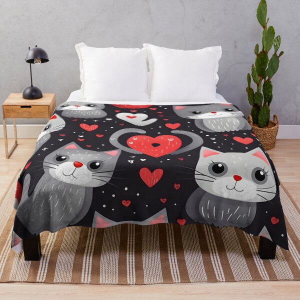 Item preview, Charming Grey Cats Love Pattern designed and sold by inkArtistryfine.