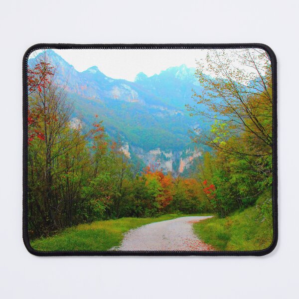 Item preview, Scene at Eremo di Soffiano near Sarnano in the Sibillini Mountains with autumn trees, gravel path designed and sold by Kristina Drozd.