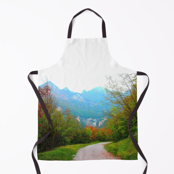 Item preview, Scene at Eremo di Soffiano near Sarnano in the Sibillini Mountains with autumn trees, gravel path designed and sold by Kristina Drozd.
