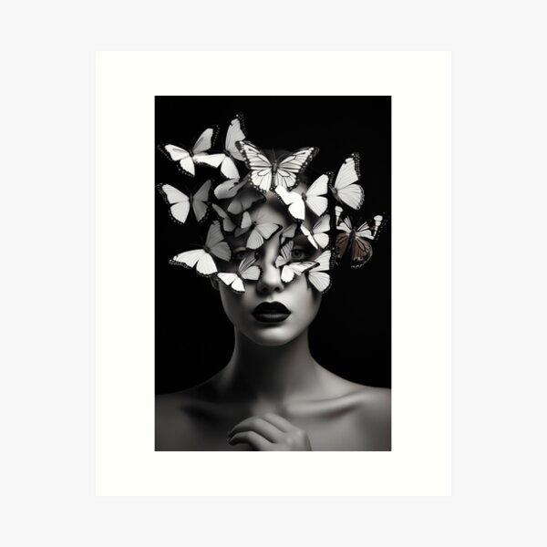  woman portrait covered with butterflies Art Print