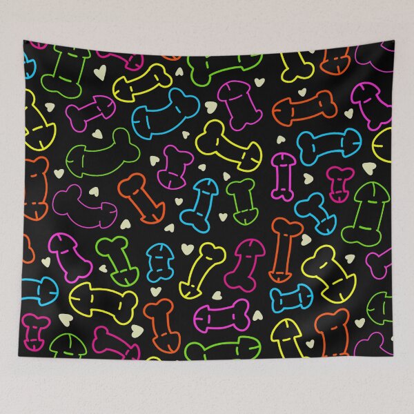 Item preview, NEON PENIS HEARTS PATTERN MASK BLACK designed and sold by aydapadi.