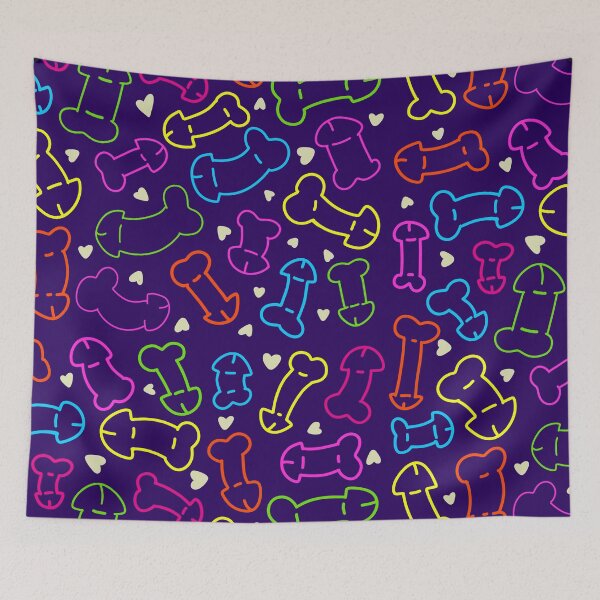 Item preview, NEON PENIS HEARTS PATTERN MASK PURPLE designed and sold by aydapadi.