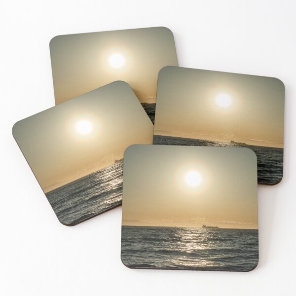 Item preview, A lonely container ship on the high seas at a golden sunset - photo designed and sold by CineWanderlust.