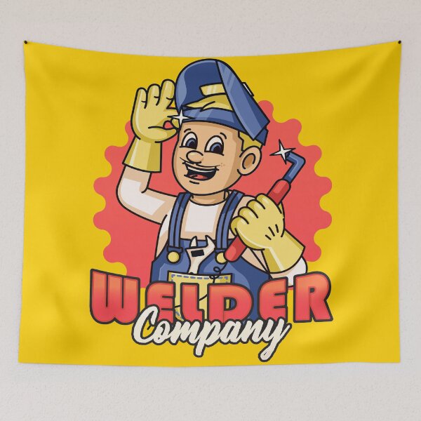Item preview, Welder Company, a male cartoon retro mascot using workshop welding equipment designed and sold by Kevyn Adha.