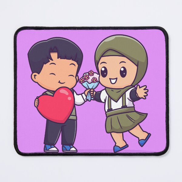 Item preview, "Love Blossoms: Cute Couple with Hijab Holding Heart and Flowers Cartoon Vector Illustration designed and sold by hjian8219.