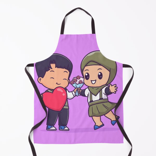Item preview, "Love Blossoms: Cute Couple with Hijab Holding Heart and Flowers Cartoon Vector Illustration designed and sold by hjian8219.