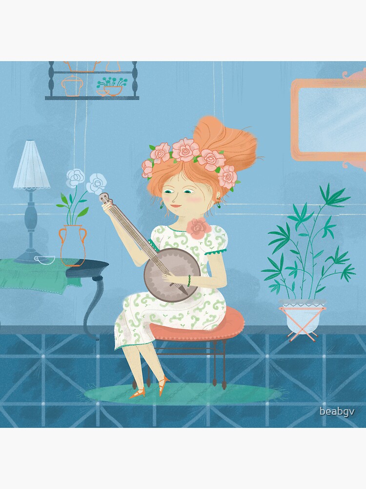 Imagen 3 de 3, Pegatina con la obra Banjo Girl, diseñada y vendida por beabgv.