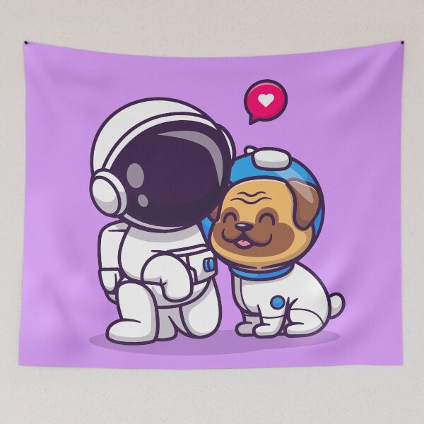 Item preview, Space Companions: Cute Astronaut with Pug Dog Cartoon Vector Icon Illustration designed and sold by hjian8219.