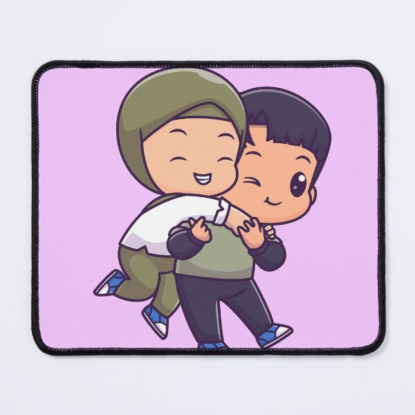 Item preview, "Nature Stroll: Cute Couple with Boy Carrying Girl in Hijab Cartoon Vector Illustration designed and sold by hjian8219.