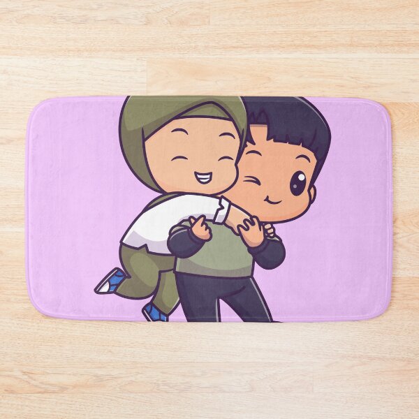 Item preview, "Nature Stroll: Cute Couple with Boy Carrying Girl in Hijab Cartoon Vector Illustration designed and sold by hjian8219.