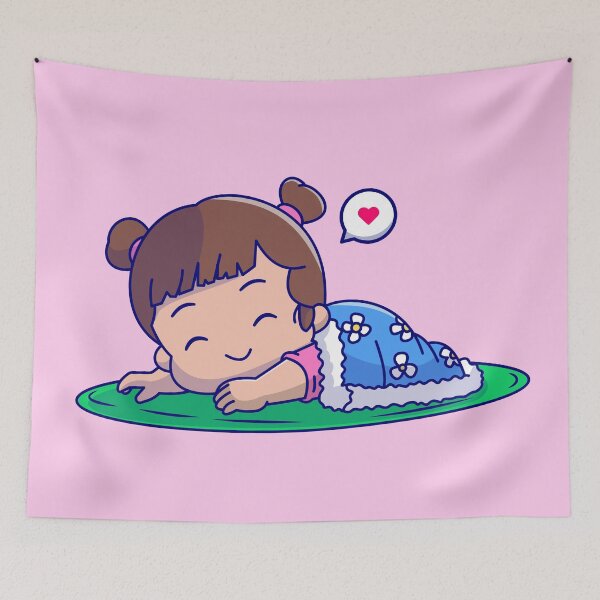 Item preview, Sweet Dreams: Cute Girl Sleeping with Blanket Cartoon Vector Icon Illustration designed and sold by hjian8219.