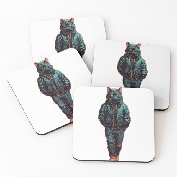 Item preview, "Unique Blend: Man with Cat Head Wearing Leather Jacket" designed and sold by MohamedRashed15.