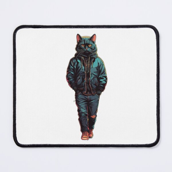 Item preview, "Unique Blend: Man with Cat Head Wearing Leather Jacket" designed and sold by MohamedRashed15.