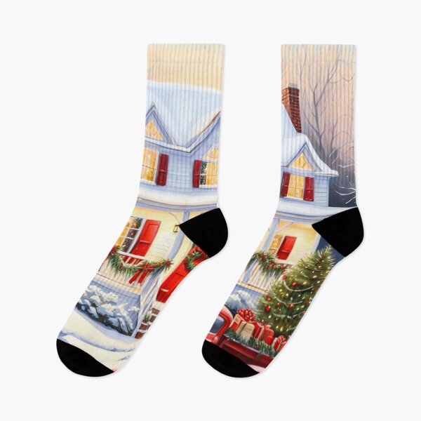 Item preview, A beautiful Country House in the Christmas Winter - Warm and Cozy Home - White House - Red Mini Car - Red Truck - Christmas Tree And Decorations designed and sold by MyArt23.